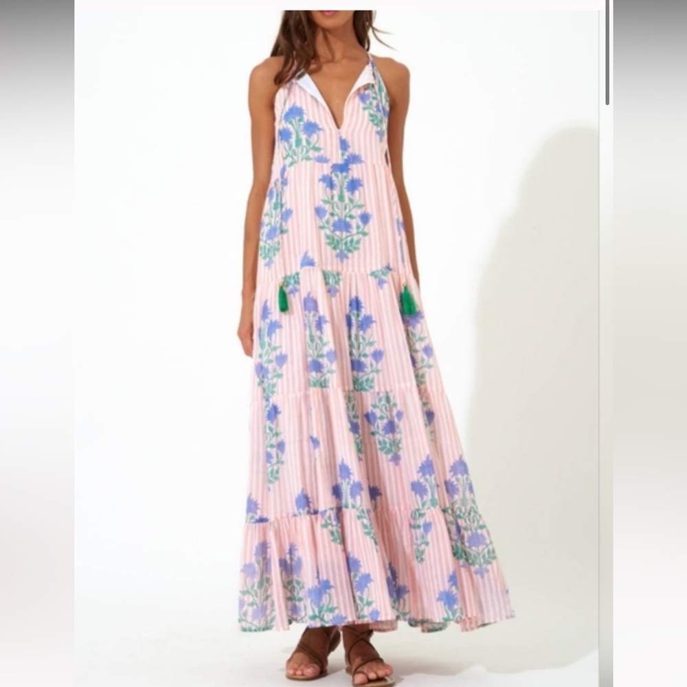 Oliphant Jaipur Pink and Blue Floral Maxi Dress